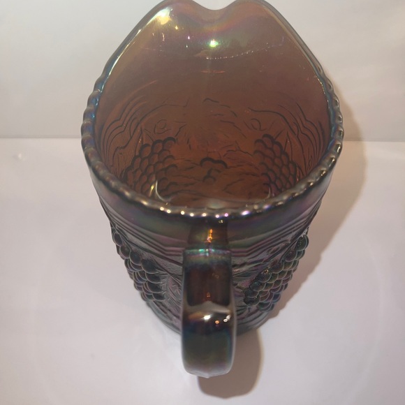 Vintage IMPERERIAL GLASS Carnival Pitcher Iridescent Dark Gold Grape 16oz - Picture 10 of 13